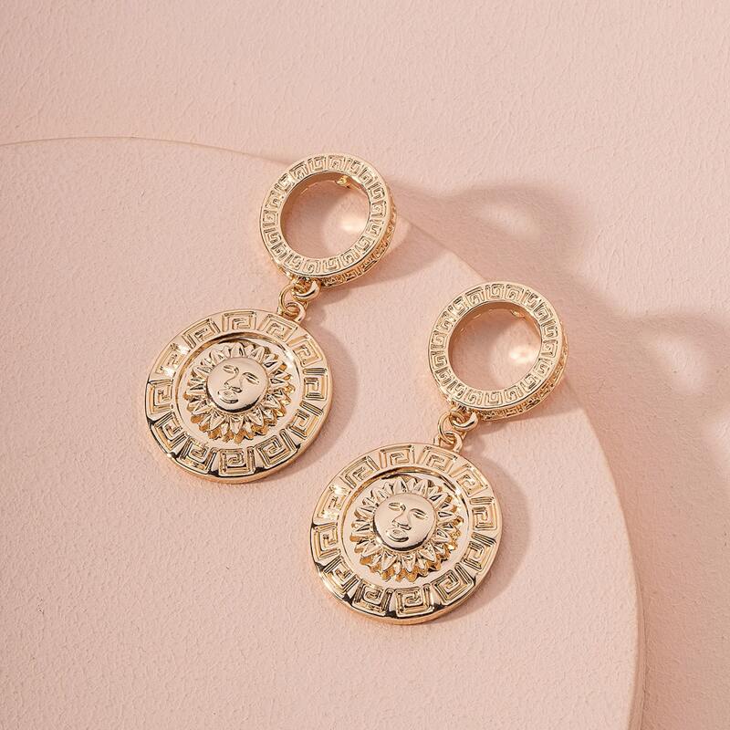 

Sun Engraved Drop Earrings, Gold