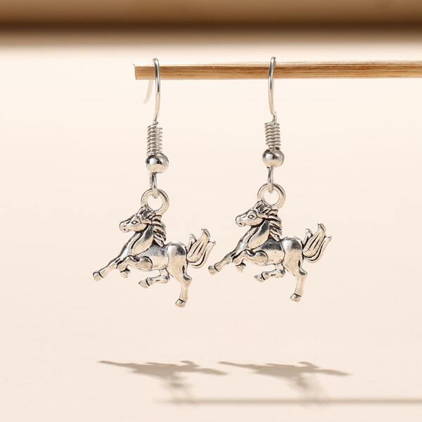 

Metal Animal Drop Earrings, Silver