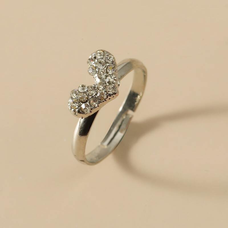 

Rhinestone Heart Decor Ring, Silver