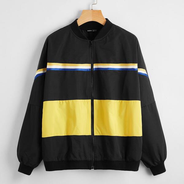 

Zip Up Colorblock Bomber Jacket, Black