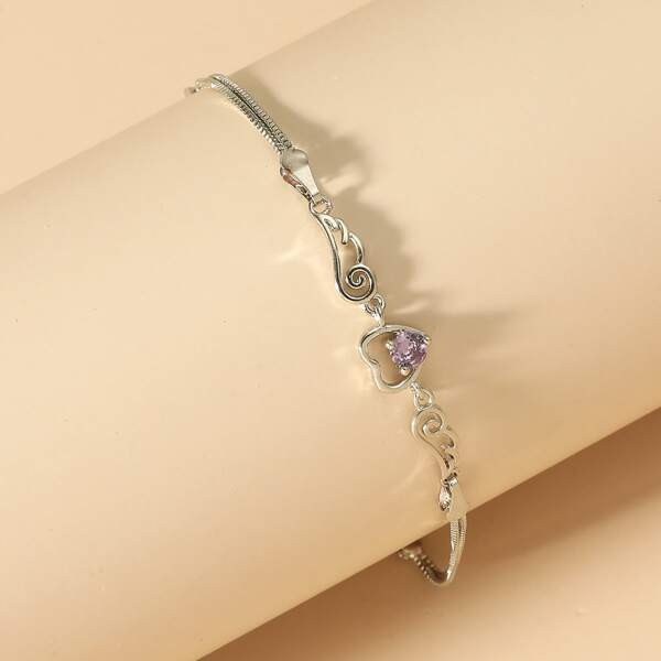 

Rhinestone Heart Bracelet, Silver