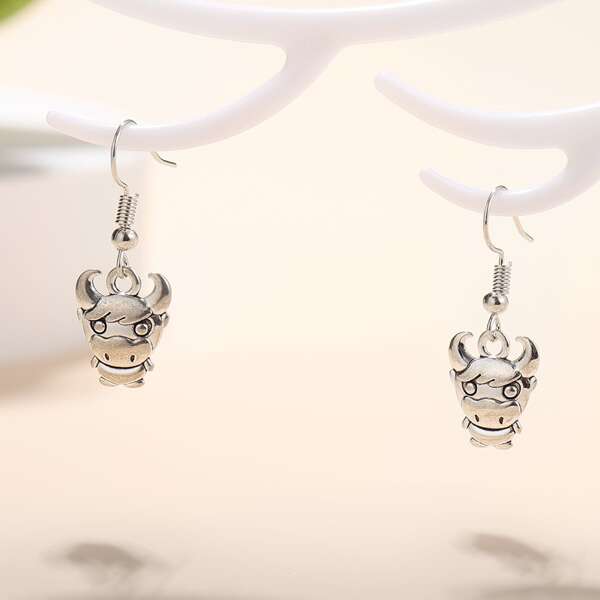 

Metal Animal Drop Earrings, Silver