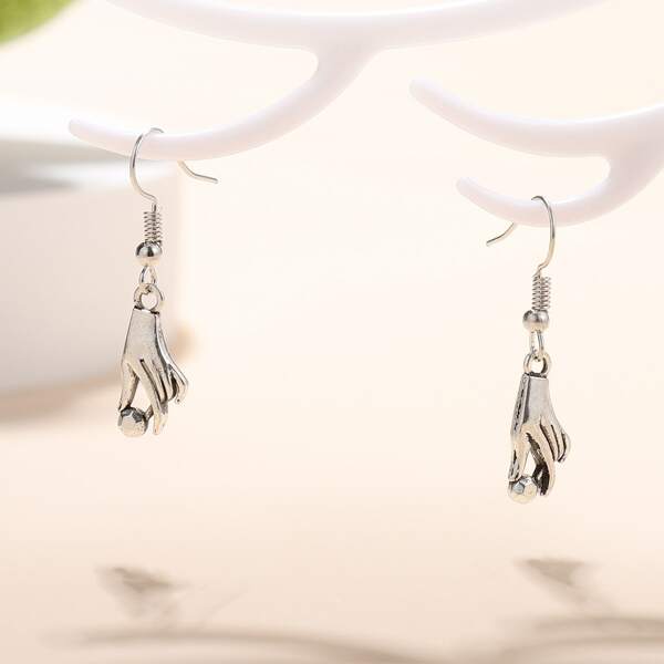 

Hand Design Drop Earrings, Silver