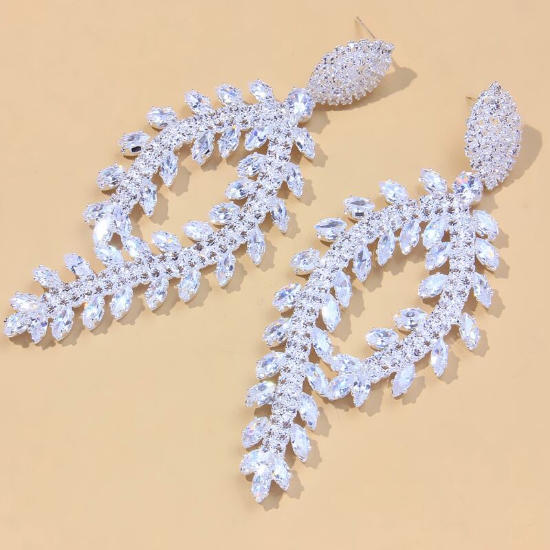 

Rhinestone Long Earrings, Silver