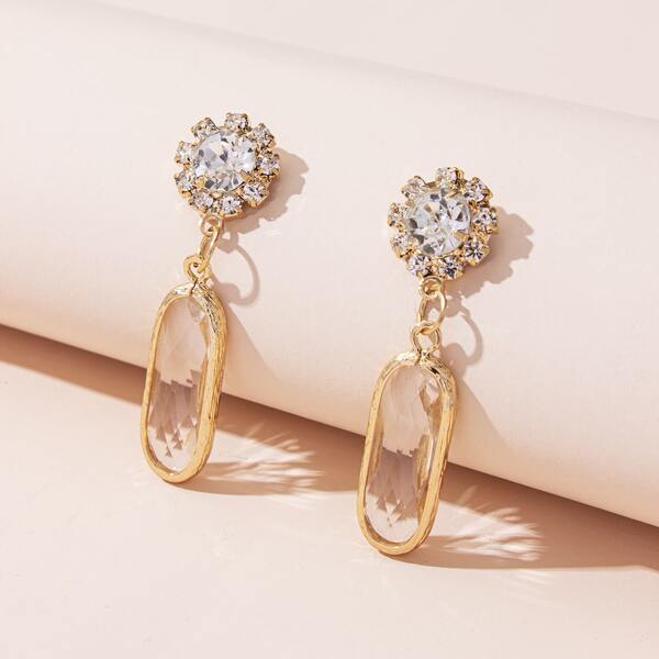 

Rhinestone Geo Drop Earrings, Clear