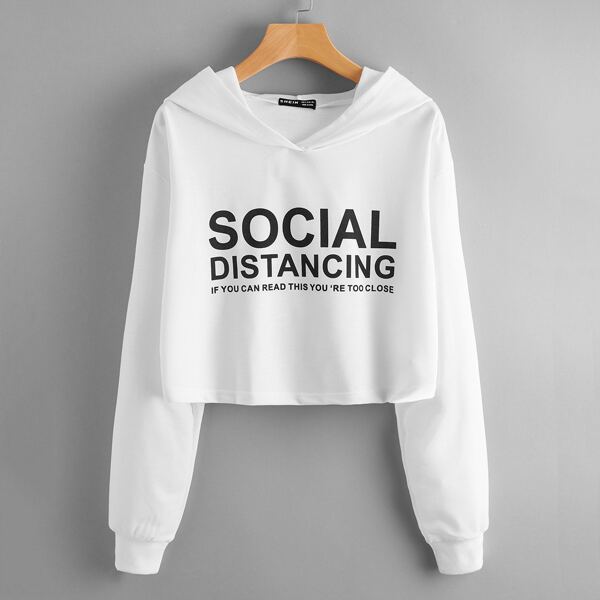 

Plus Slogan Graphic Crop Hoodie, White