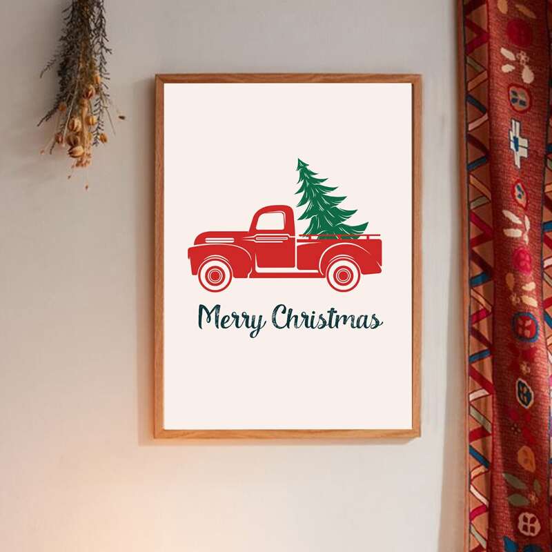 

Christmas Car Print Wall Painting Without Frame, Multicolor