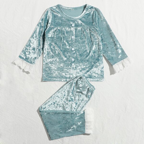 

Toddler Girls Velvet Flounce Sleeve PJ Set, Cadet blue