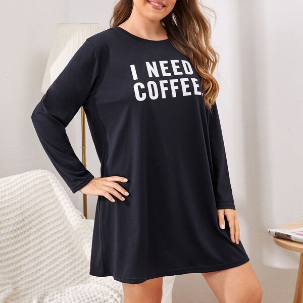

Plus Slogan Graphic Nightdress, Navy blue