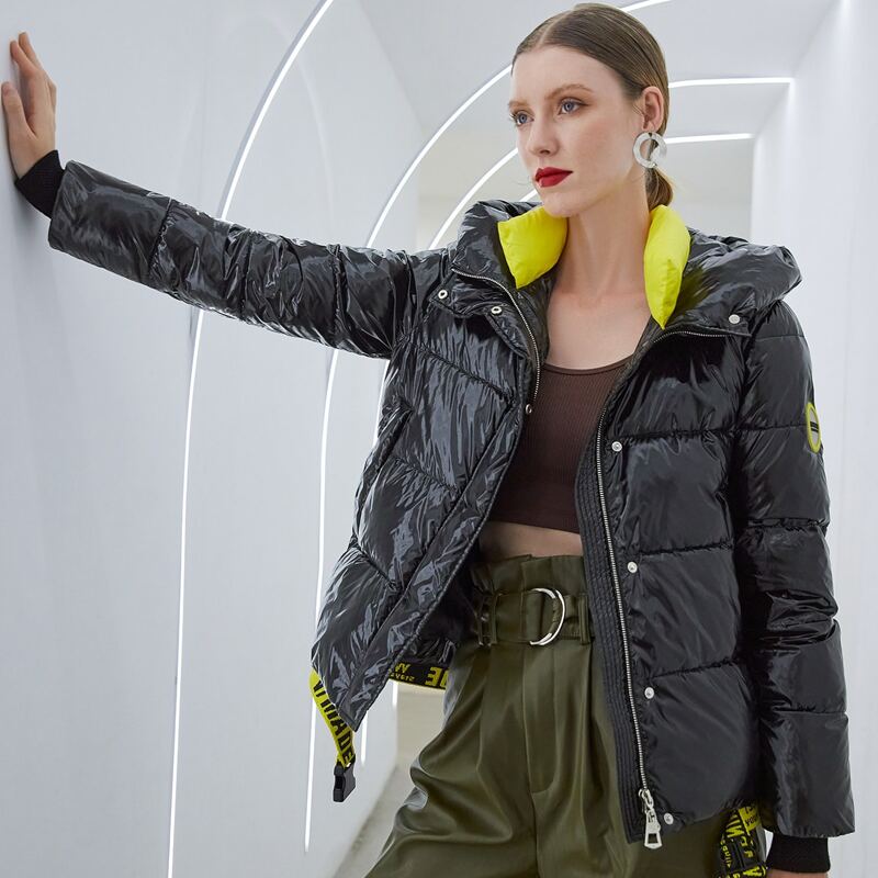 

Letter Graphic Tape Puffer Jacket, Black