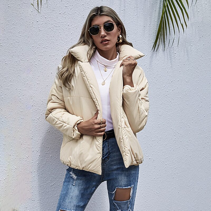 

Dual Pockets Solid Puffer Coat, Apricot