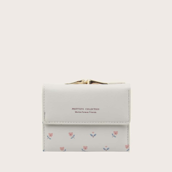 

Floral Pattern Kiss Lock Purse, Light grey