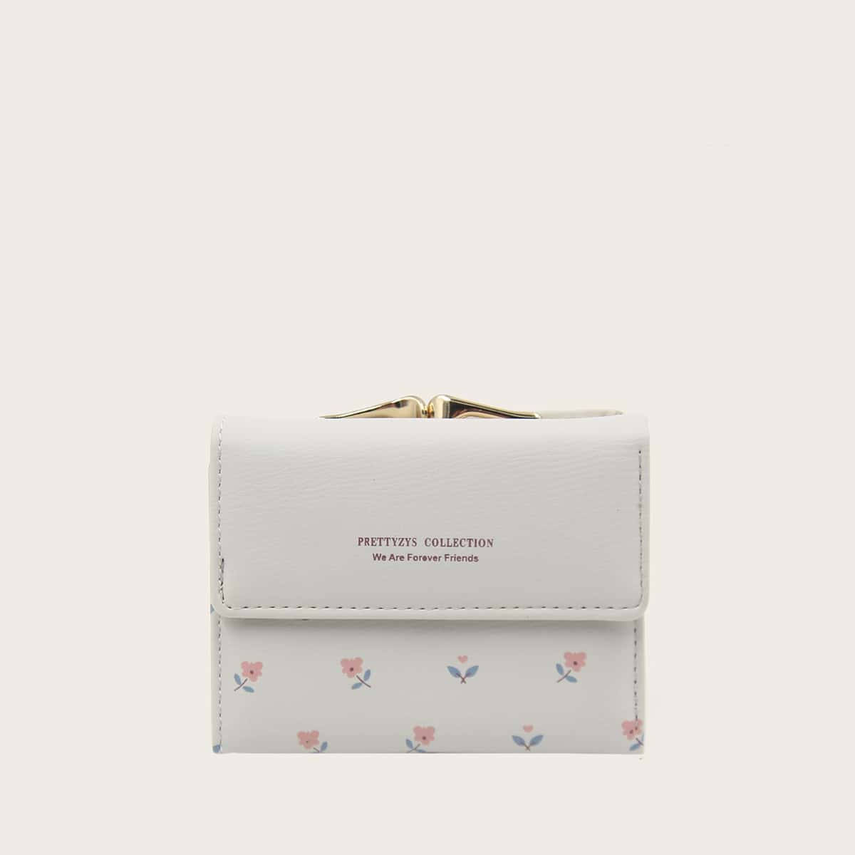 

Floral Pattern Kiss Lock Purse, Light grey