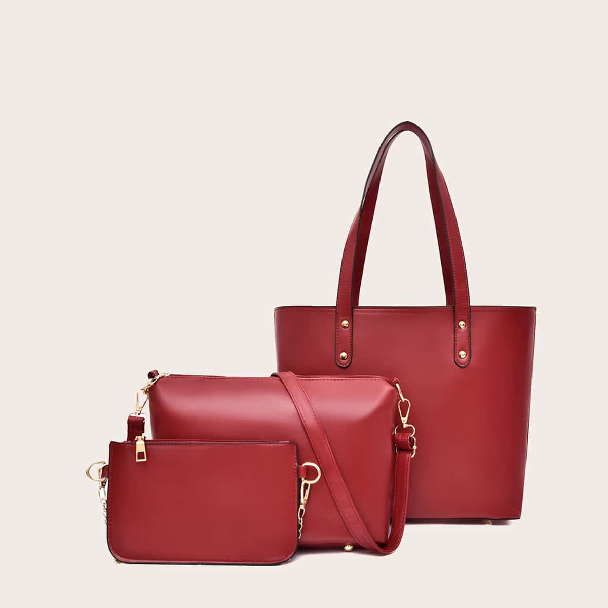 

3pcs Minimalist Tote Bag Set, Red