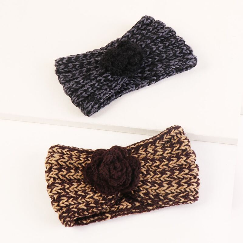

2pcs Knitted Flower Decor Headband, Multicolor