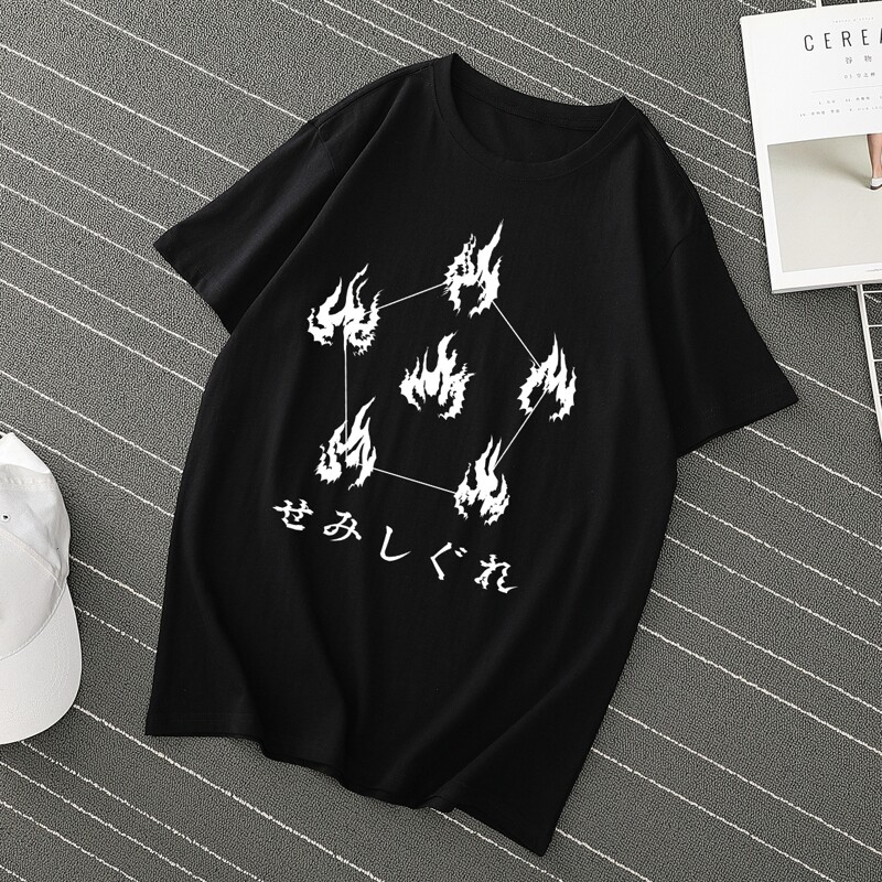 

Men Japanese Letter & Fire Graphic Tee, Black