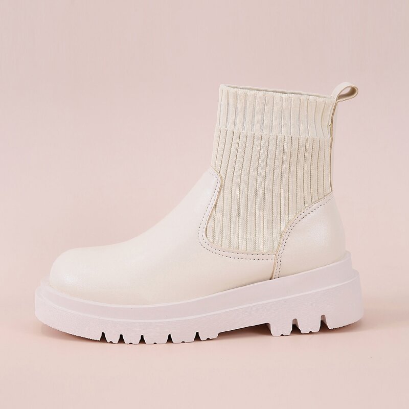 

Round Toe Sock Boots, Beige
