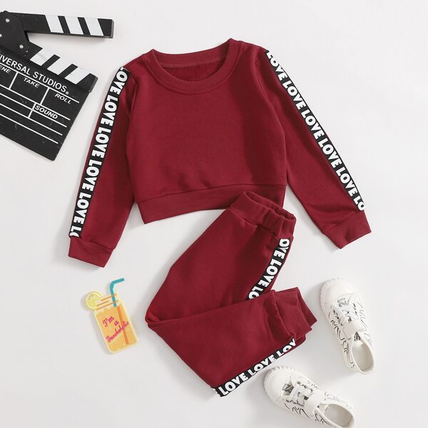 

Toddler Girls Letter Tape Sweatshirt & Sweatpants, Burgundy