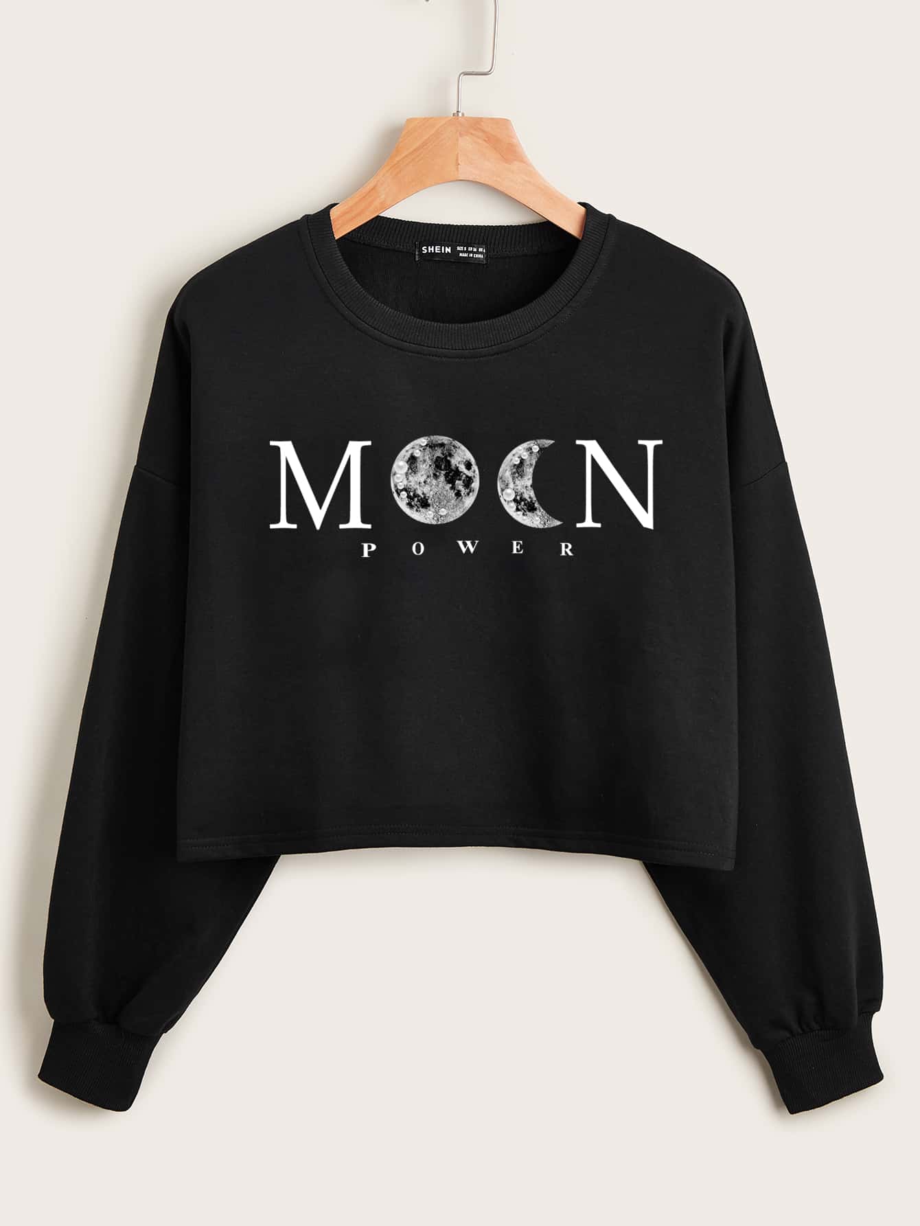 Drop Shoulder Letter & Moon Print Crop Pullover thumbnail