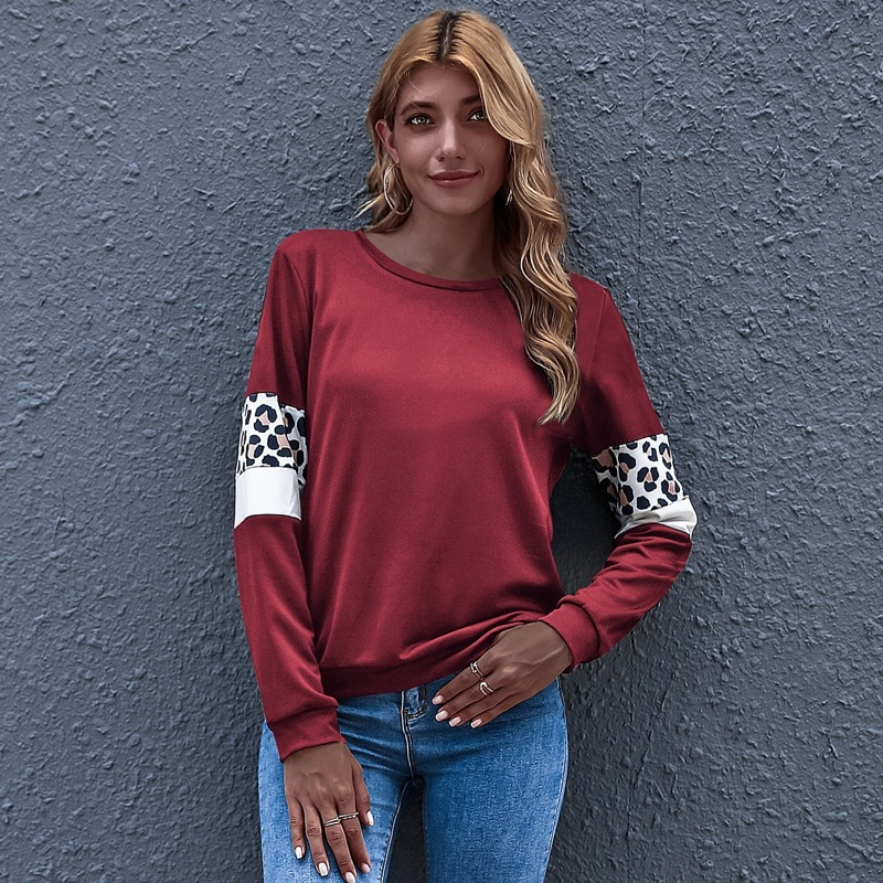 

Leopard Print Color Block Sweatshirt, Red