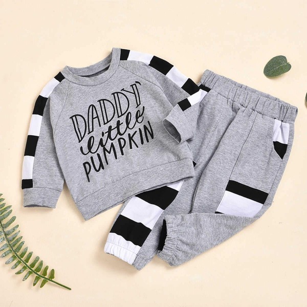 

Baby Boy Letter Graphic Sweatshirt & Sweatpants, Grey