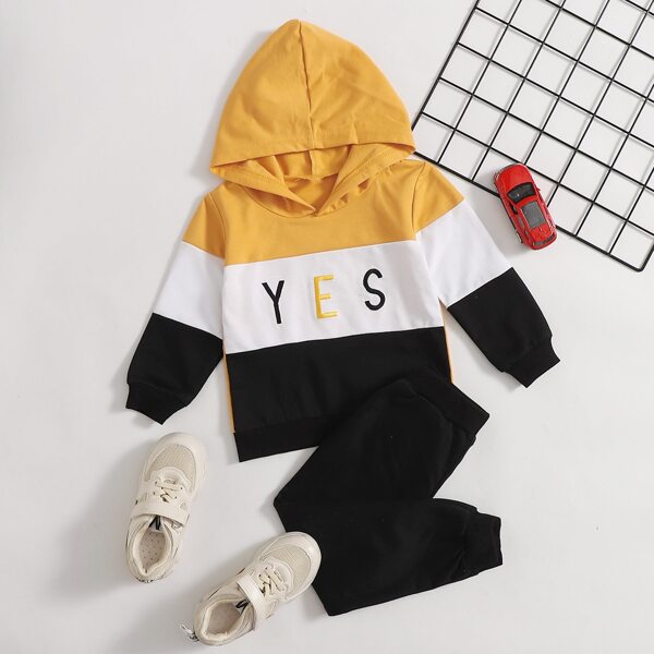 

Toddler Boys Letter Embroidery Color Block Hoodie & Sweatpants, Multicolor