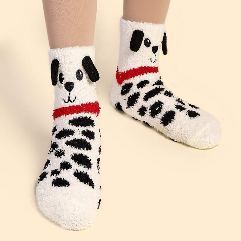 

Cartoon Graphic Plush Crew Socks, Multicolor