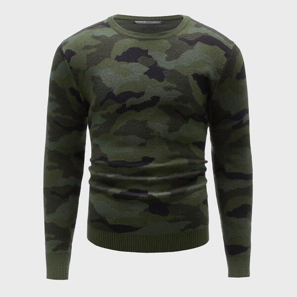 

Men Camo Pattern Sweater, Multicolor