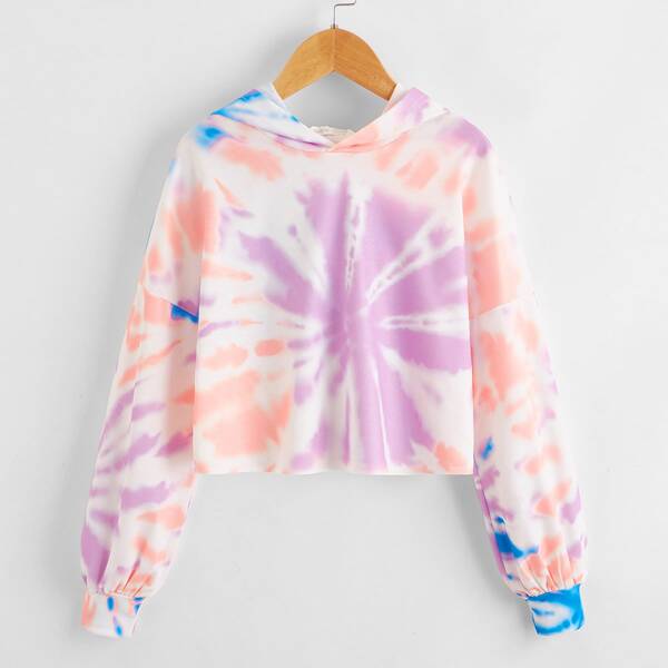 

Girls Tie Dye Drop Shoulder Hoodie, Multicolor