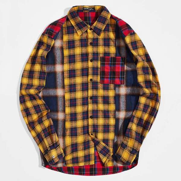 

Men Tartan Colorblock Shirt, Multicolor