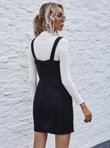 SHEIN LUNE Single Breasted Front Cord Pinafore Dress - Black - View 2