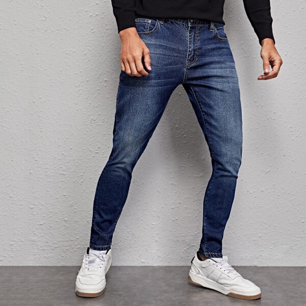 

Men Cat Whisker Pocket Back Jeans, Dark wash