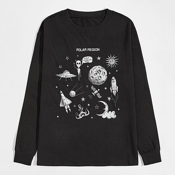 

Men Alien & Galaxy Print Sweatshirt, Black