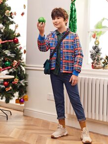 SHEIN Tween Boy Tartan Padded Coat For Winter Wear - Multicolor - View 4