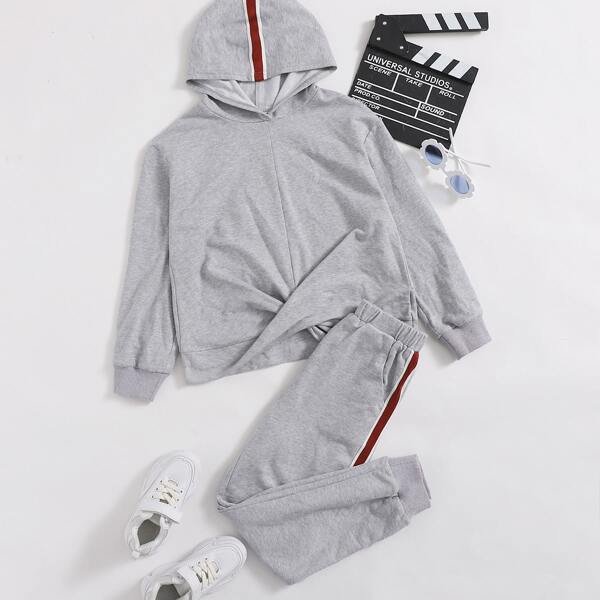 

Girls Tape Detail Hoodie & Sweatpants Set, Grey