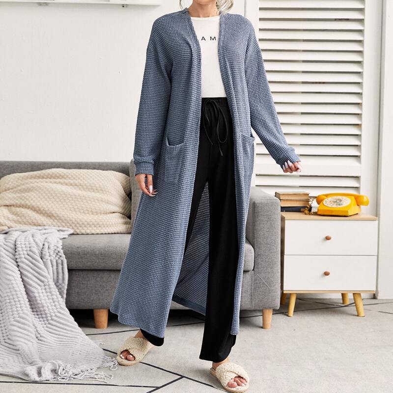 

Waffle Knit Dual Pocket Lounge Robe, Dusty blue
