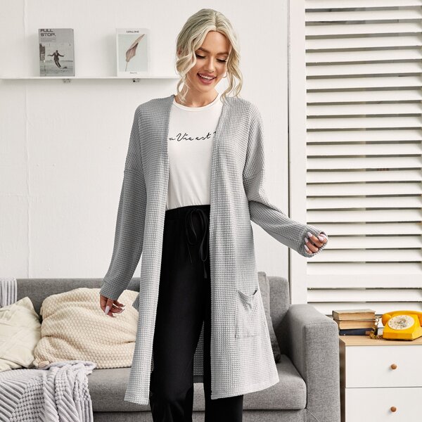 

Waffle Knit Dual Pocket Lounge Robe, Light grey