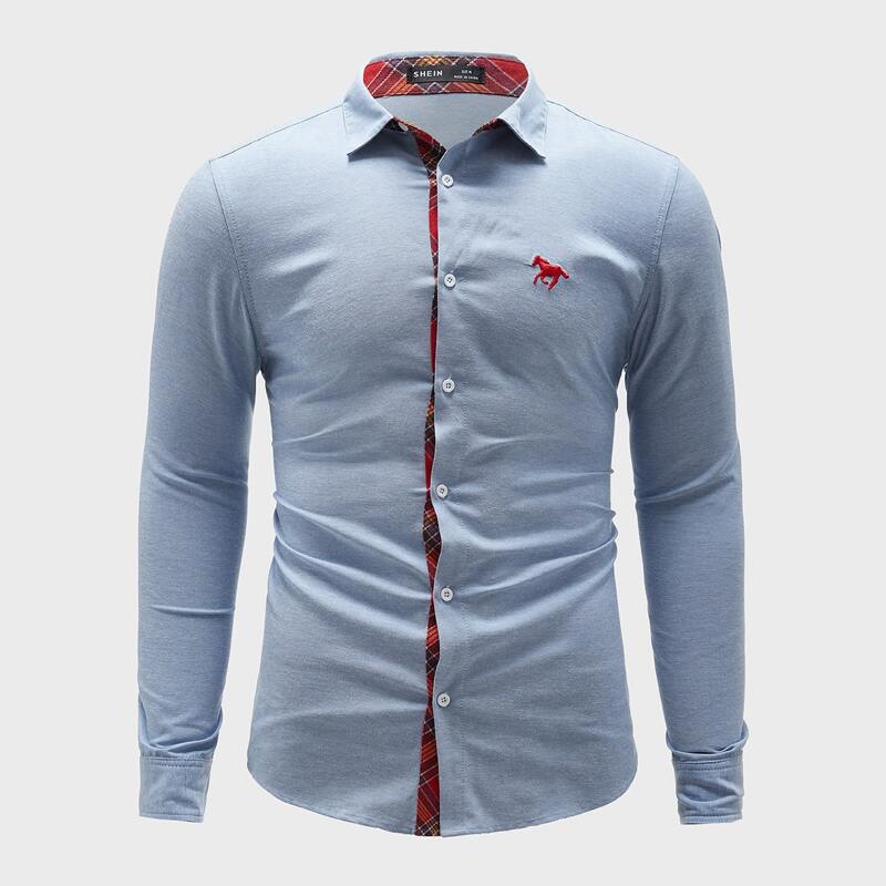 

Guys Horse Embroidery Shirt, Dusty blue