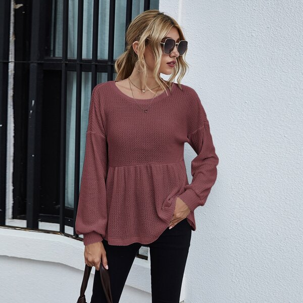 

Drop Shoulder Ruffle Hem Tee, Redwood