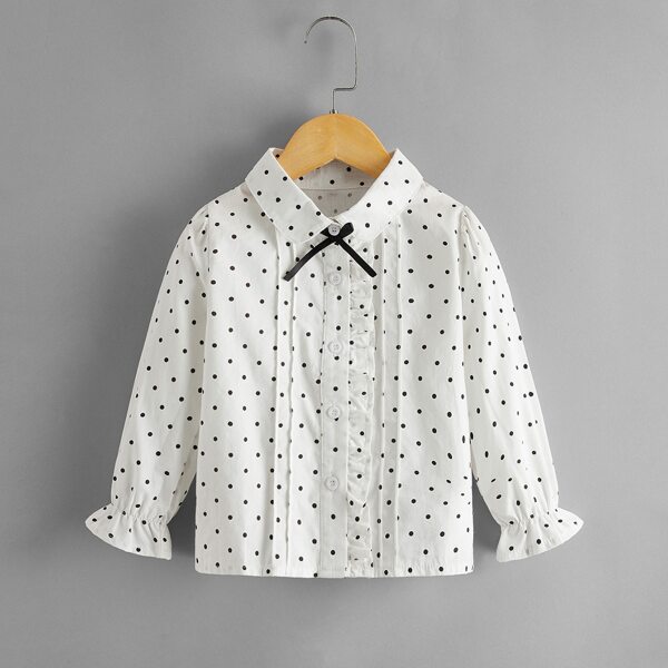 

Toddler Girls Polka Dot Frill Trim Blouse, White