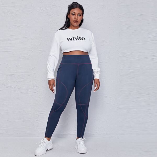 

Plus Stitch Detail Leggings, Navy blue