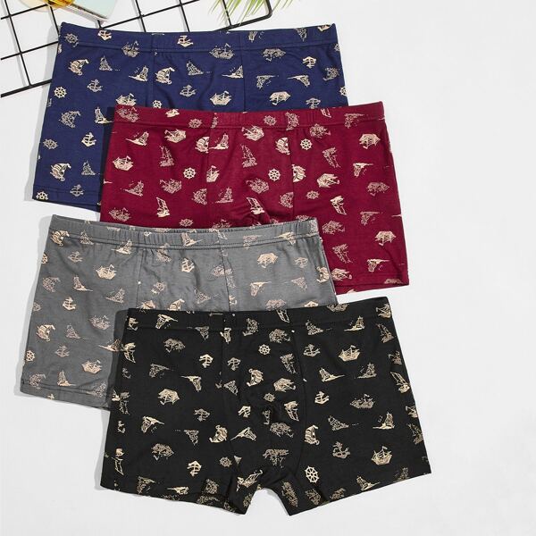 

Men 4 Pack Anchor And Sailboat Print Boxer Brief, Multicolor