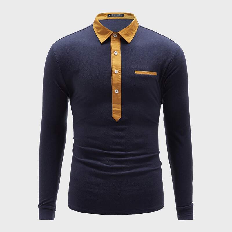 

Men Colorblock Polo Shirt, Navy blue