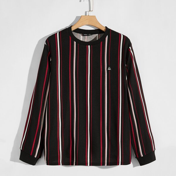 

Men Patched Detail Striped Tee, Black