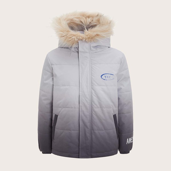 

Boys Letter Graphic Ombre Puffer Jacket, Multicolor