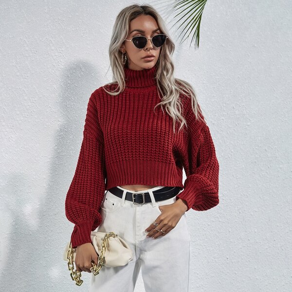 

Drop Shoulder Chunky Knit Sweater, Burgundy