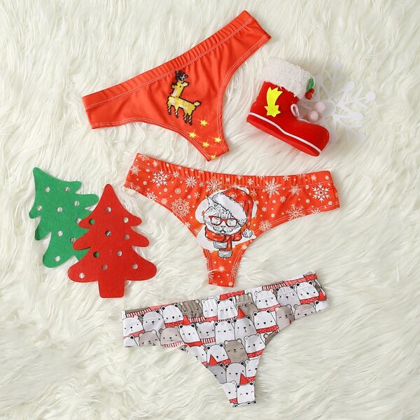

3pack Christmas Cartoon Graphic Panty Set, Multicolor
