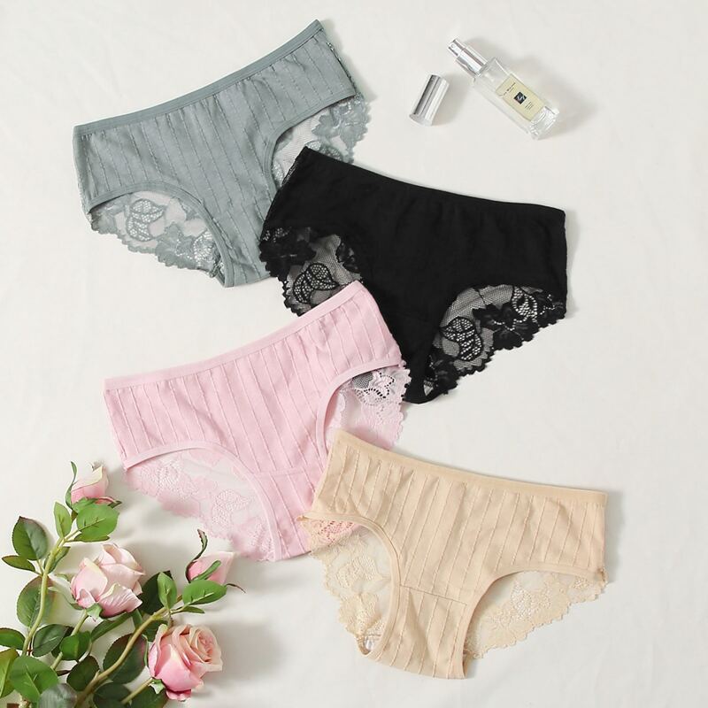 

4pack Rib Floral Lace Panty Set, Multicolor
