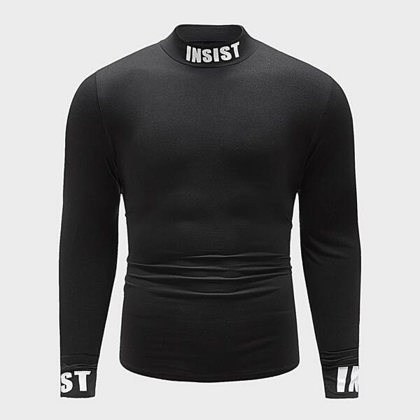 

Men Mock Neck Letter Graphic Tee, Black