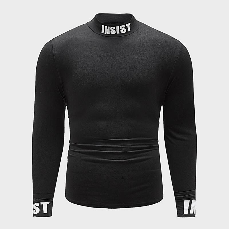 

Men Mock Neck Letter Graphic Tee, Black